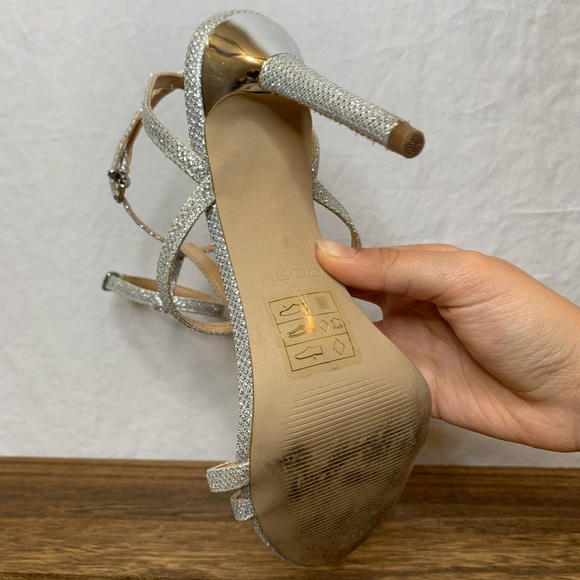 Like New ALDO Formal Heels Silver Sparkly Prom - Picture 7 of 8